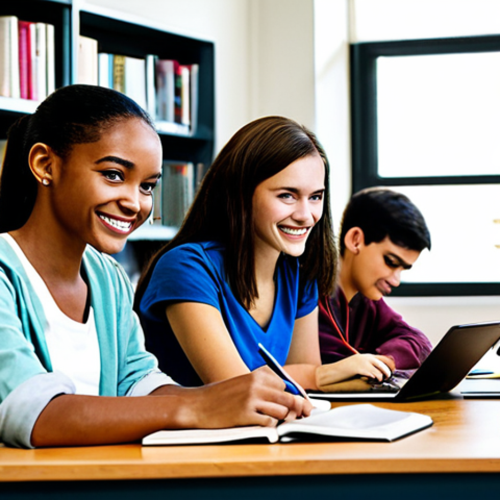 Motivated Learning Group**

"A diverse group of students, fully clothed in comfortable study attire, gathered around a table in a well-lit library, working collaboratively on electronics textbooks, appropriate content, safe for work, perfect anatomy, natural proportions, cheerful expressions, professional illustration, high quality, modest clothing, friendly atmosphere."

**