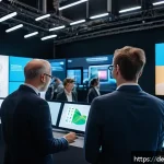 전자기기 관련 이직 성공 전략 - A modern electronics industry conference scene in Munich, showing a diverse group of professionals i...