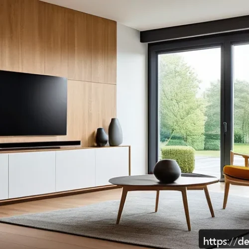 전자기기 관련 최신 트렌드 - A modern smart home living room showcasing interconnected energy-efficient devices: a sleek smart th...