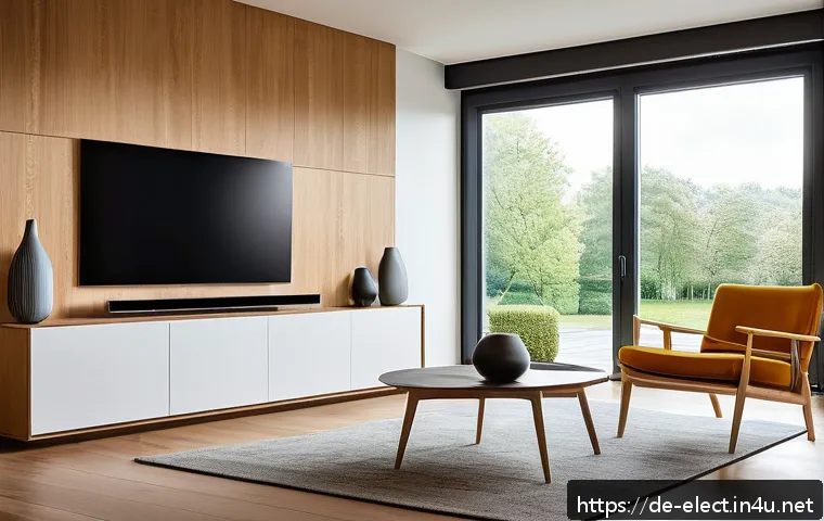 전자기기 관련 최신 트렌드 - A modern smart home living room showcasing interconnected energy-efficient devices: a sleek smart th...